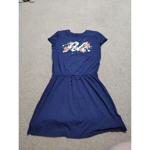 Polo Ralph Lauren Jersey Tshirt Dress Girls XL (16) Floral Spellout Navy